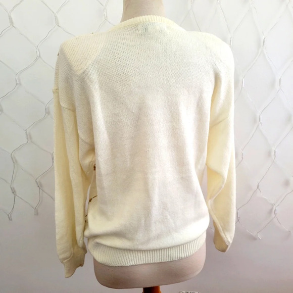 Vintage Beaded Sweater • Cream & Gold • Crew • Large • Stunning - Picture 5 of 8